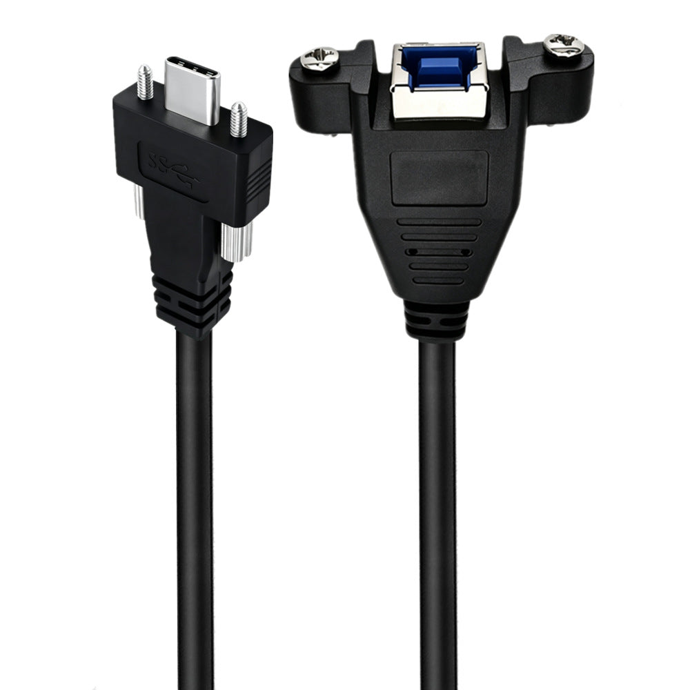 Locking USB-C male to USB Type-B female panel extension cable