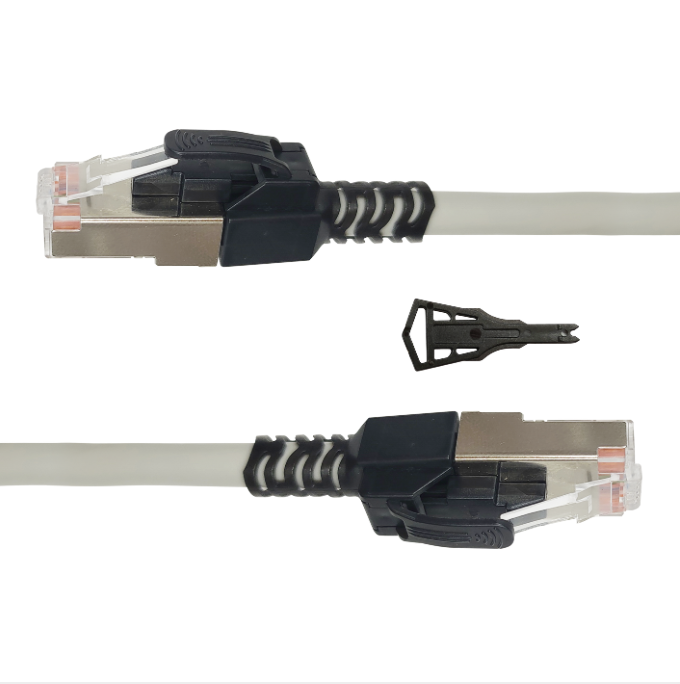 Two Ethernet cables with connectors on a white background