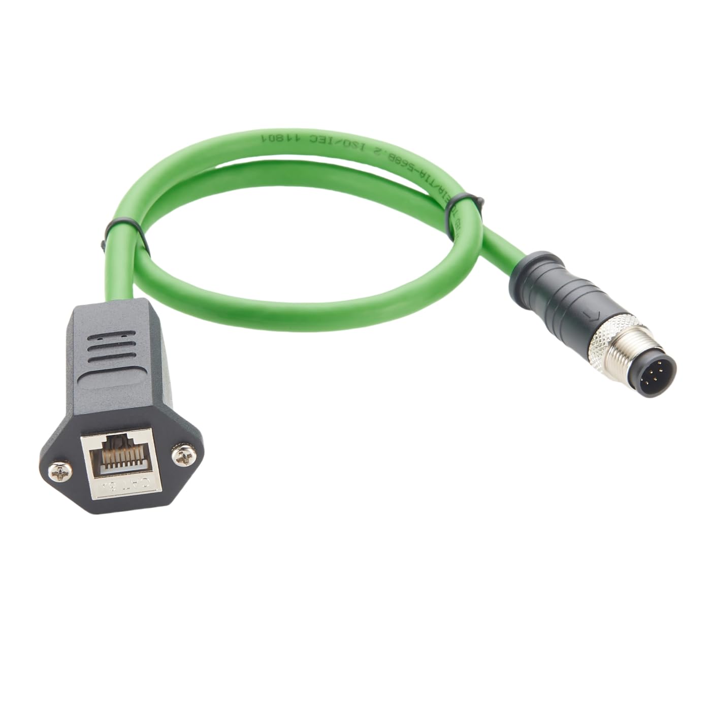 Green cable with connectors on a white background