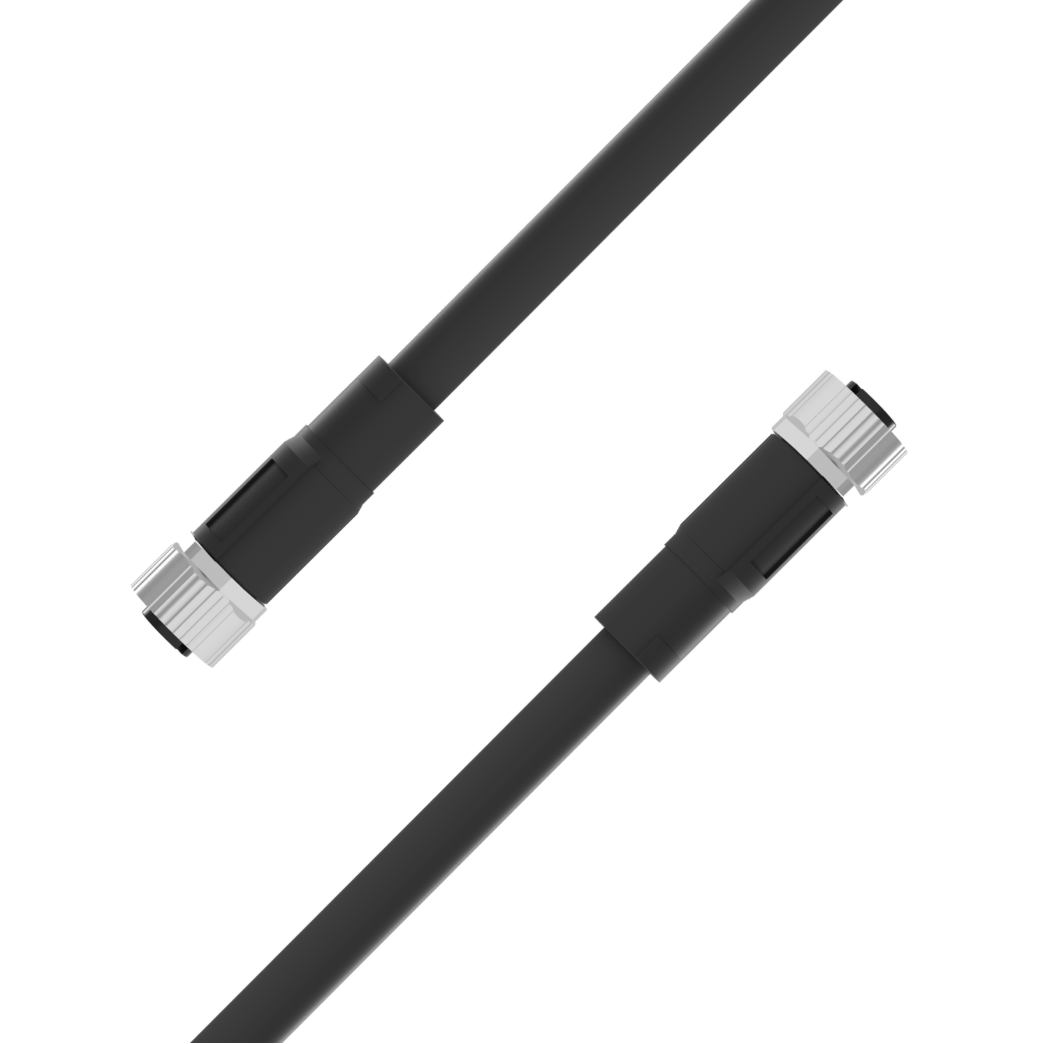 Black cable with metal connectors on a white background