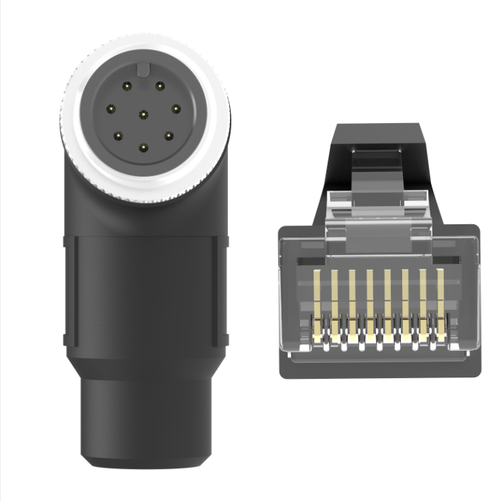 M12 A-coded right-angle male to RJ45 automation cable