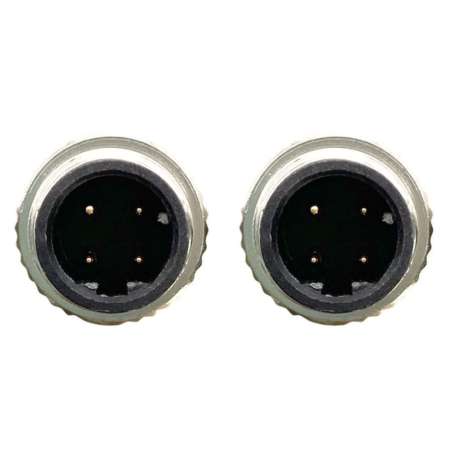 Two XLR female connectors on a white background