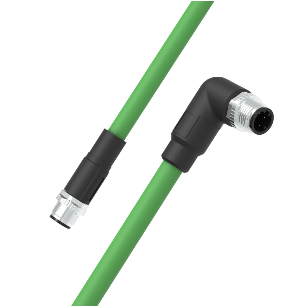 M12 D-coded male straight to right-angle 4-pin Ethernet cable