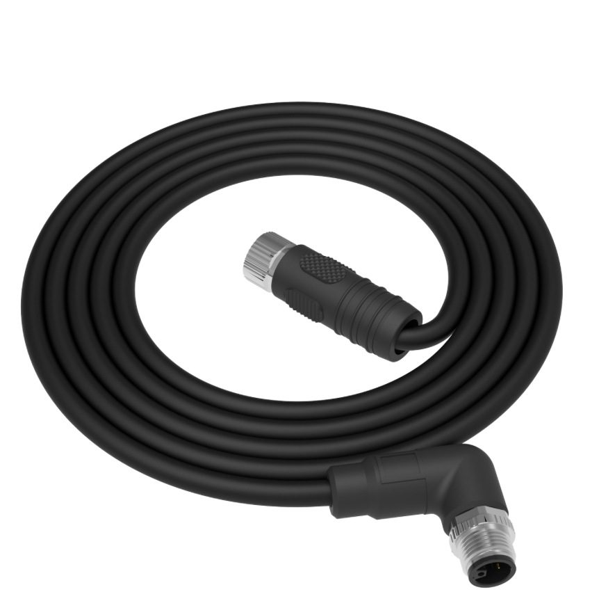 M12 L-coded 4-pin power cable right angle to straight