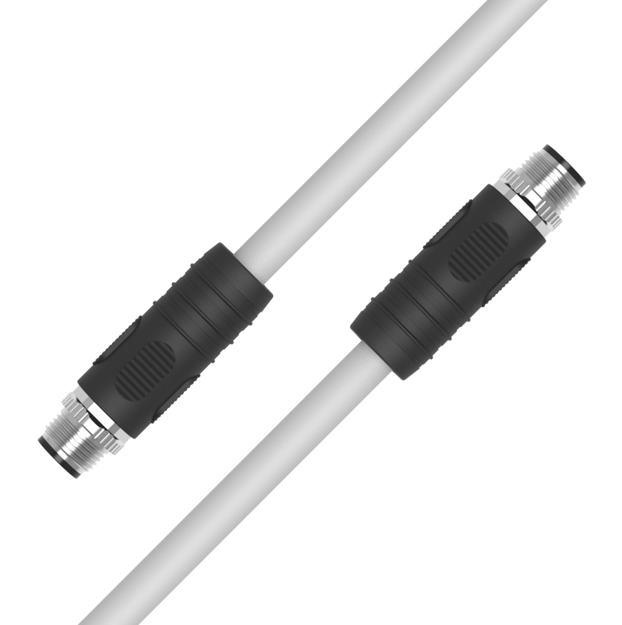 M12 L-coded male to male 5-pin 4+FE 14AWG shielded power cable