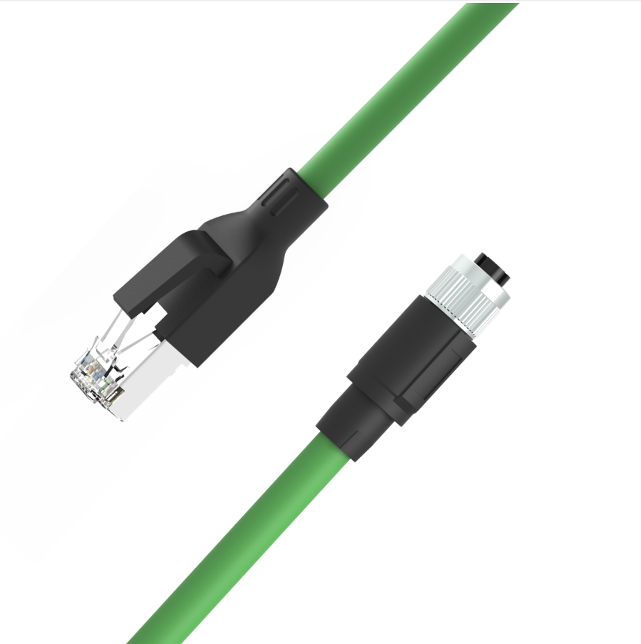 M12 X-coded female to RJ45 male 10G Ethernet cable PUR jacket