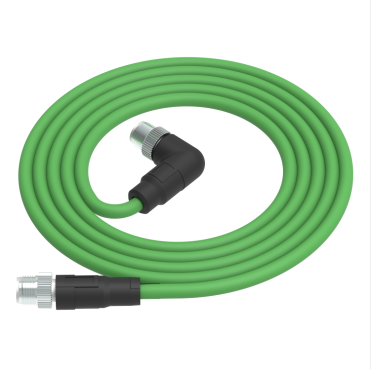 Green hose with black connectors on a white background