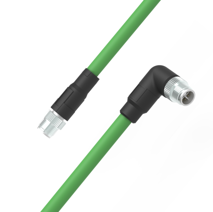 M12 X-coded straight to right-angle 10G Ethernet cable