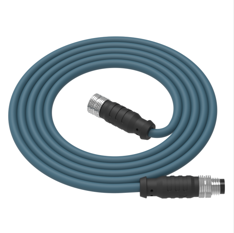 Coiled blue garden hose with black and silver connectors on a white background