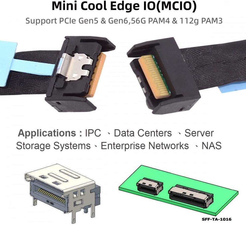 PCI-E 5.0 Mini Cool Edge IO MCIO PCI-E 4i 38Pin to MCIO 4i SFF-TA-1016 Extender Cable | Male to Male
