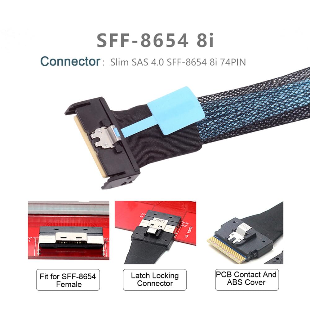 MCIO SFF-8654 SAS 4.0 74Pin Male to PCI-E Slimline 8i 74Pin Male PCI-E 5.0 Mini Cool Edge IO Extender Cable