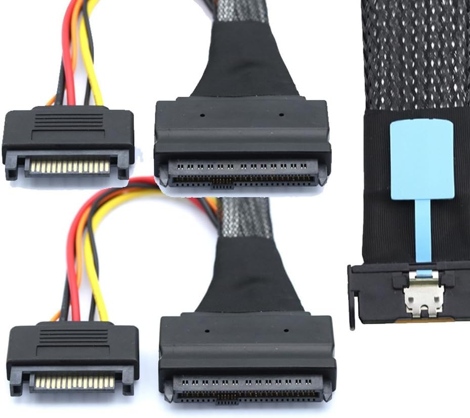 MCIO 8i 74-pin to dual U.2 SFF-8639 cable with SATA power