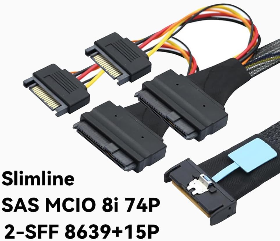Dual U.2 SFF-8639 drive cable with 15-pin SATA power leads