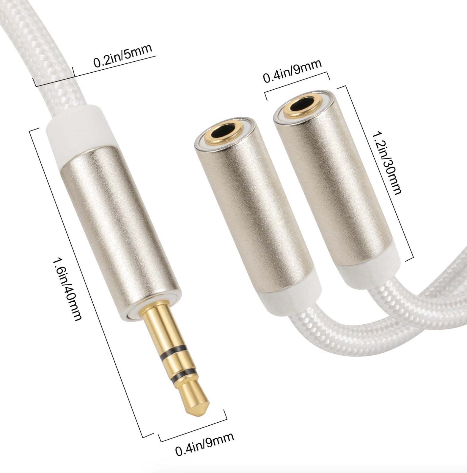 White 3.5mm TRS splitter for headphones and speakers