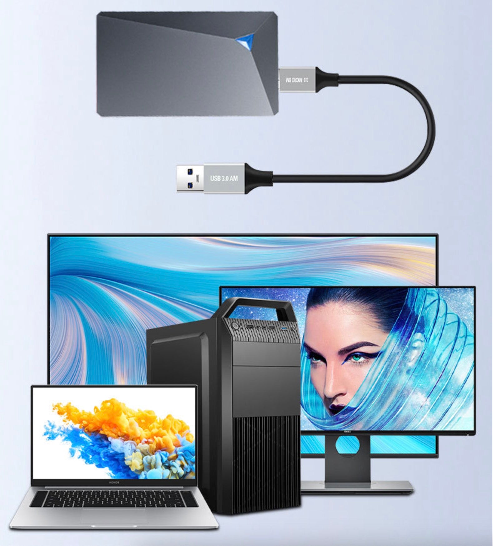 USB 3.0 Micro-B to Type-A hard drive data cable