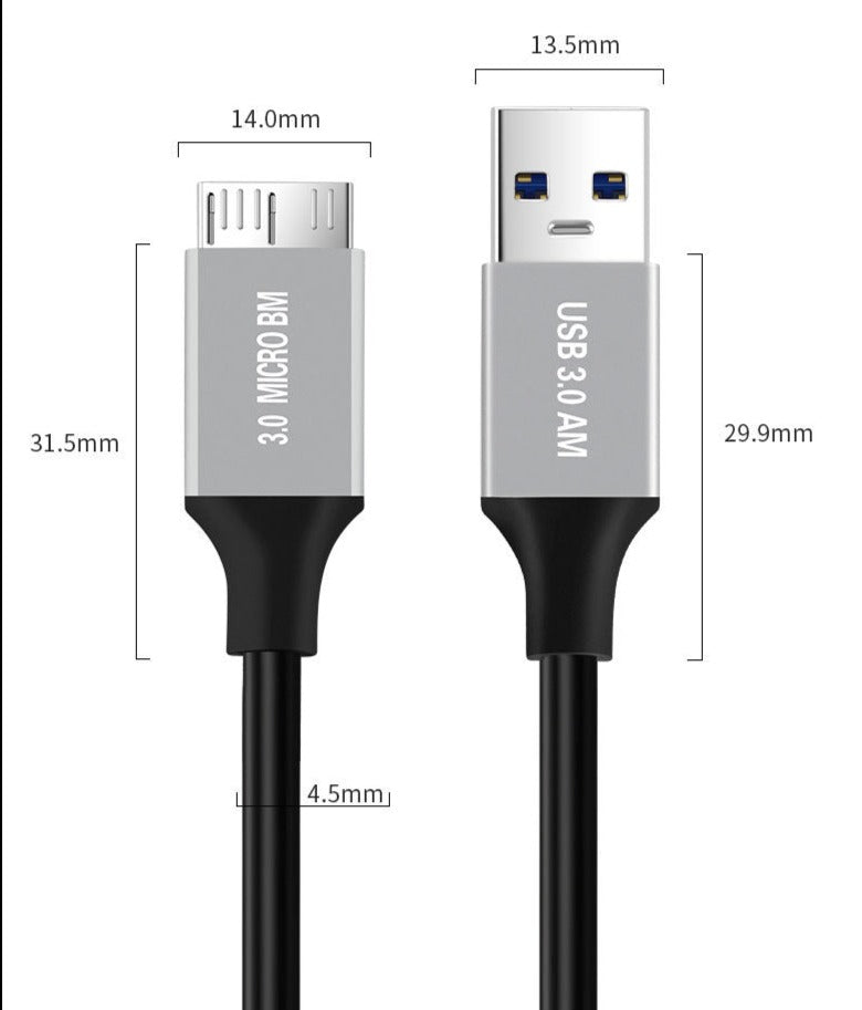 Micro-B to USB-A USB 3.0 external hard drive cable