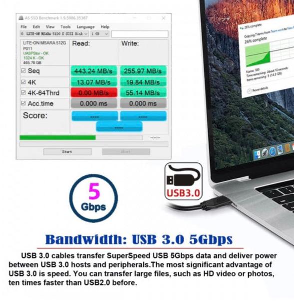 High speed Micro B USB coiled data and charging cable