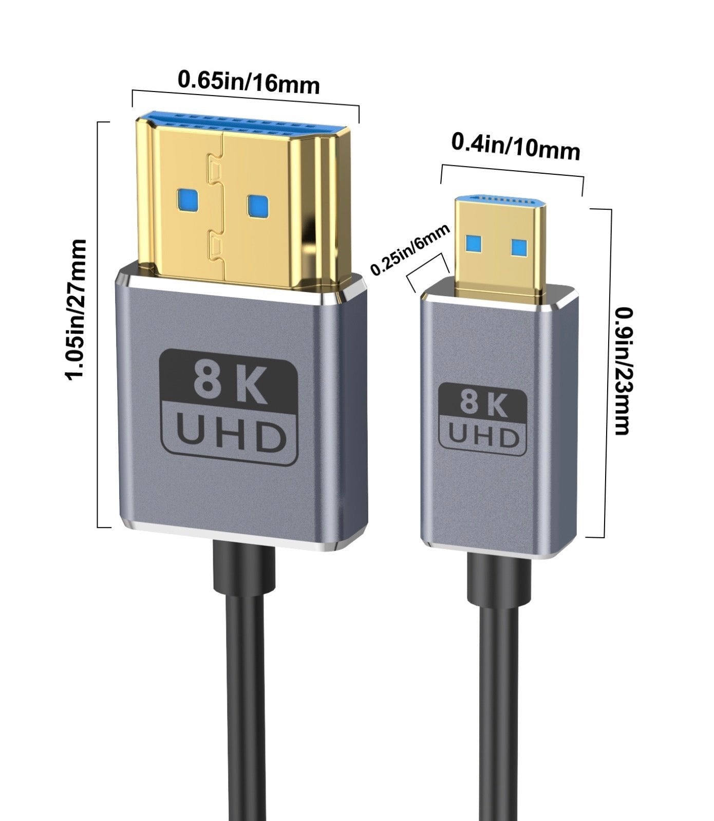 Micro HDMI to HDMI 2.1 coiled coaxial cable