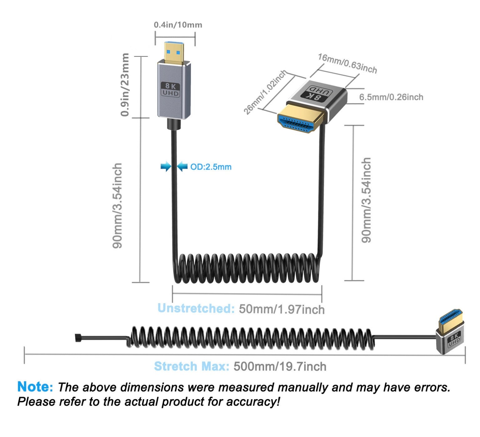8K Micro HDMI to HDMI angled cable