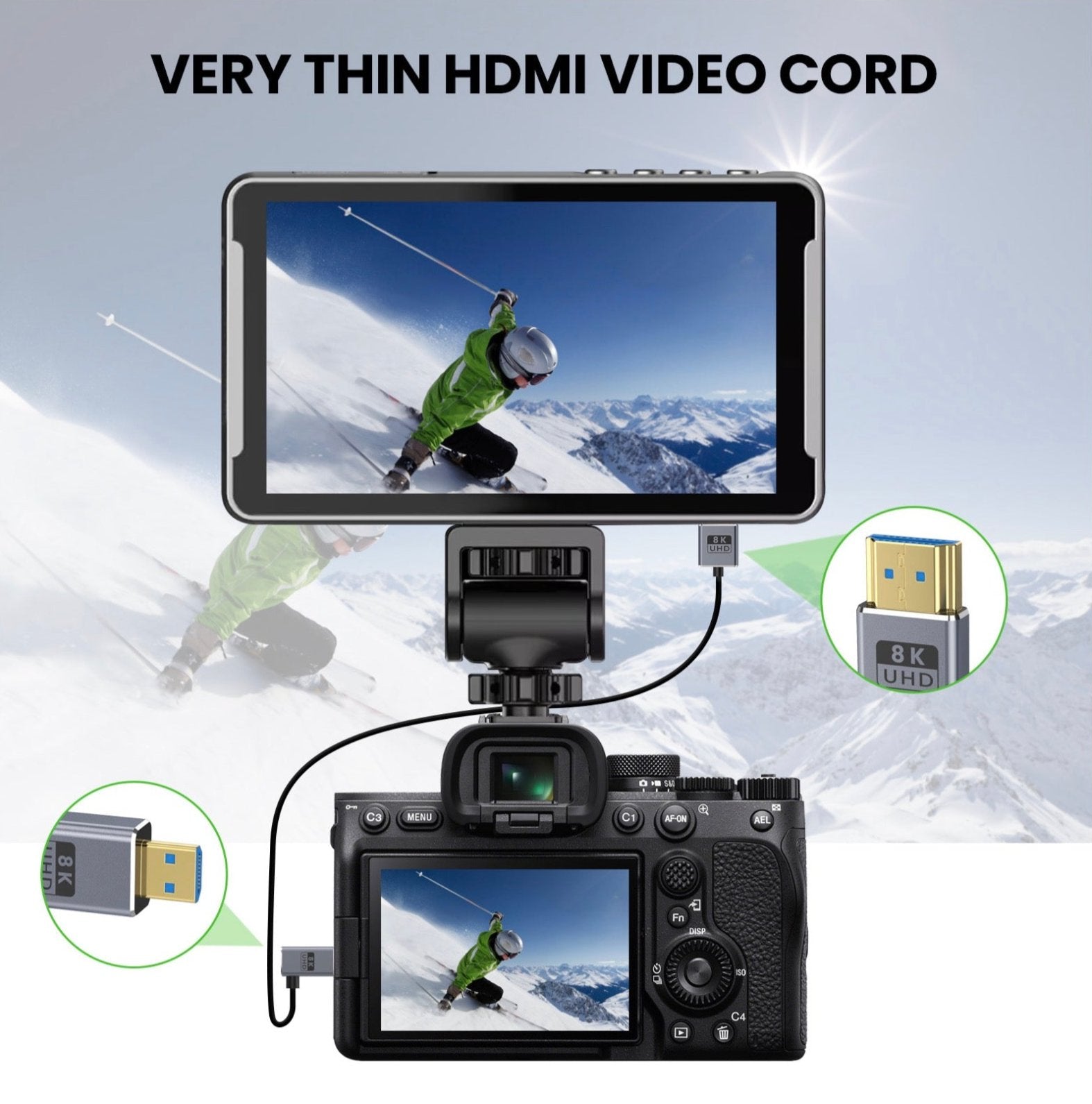 Slim coaxial micro HDMI to HDMI lead