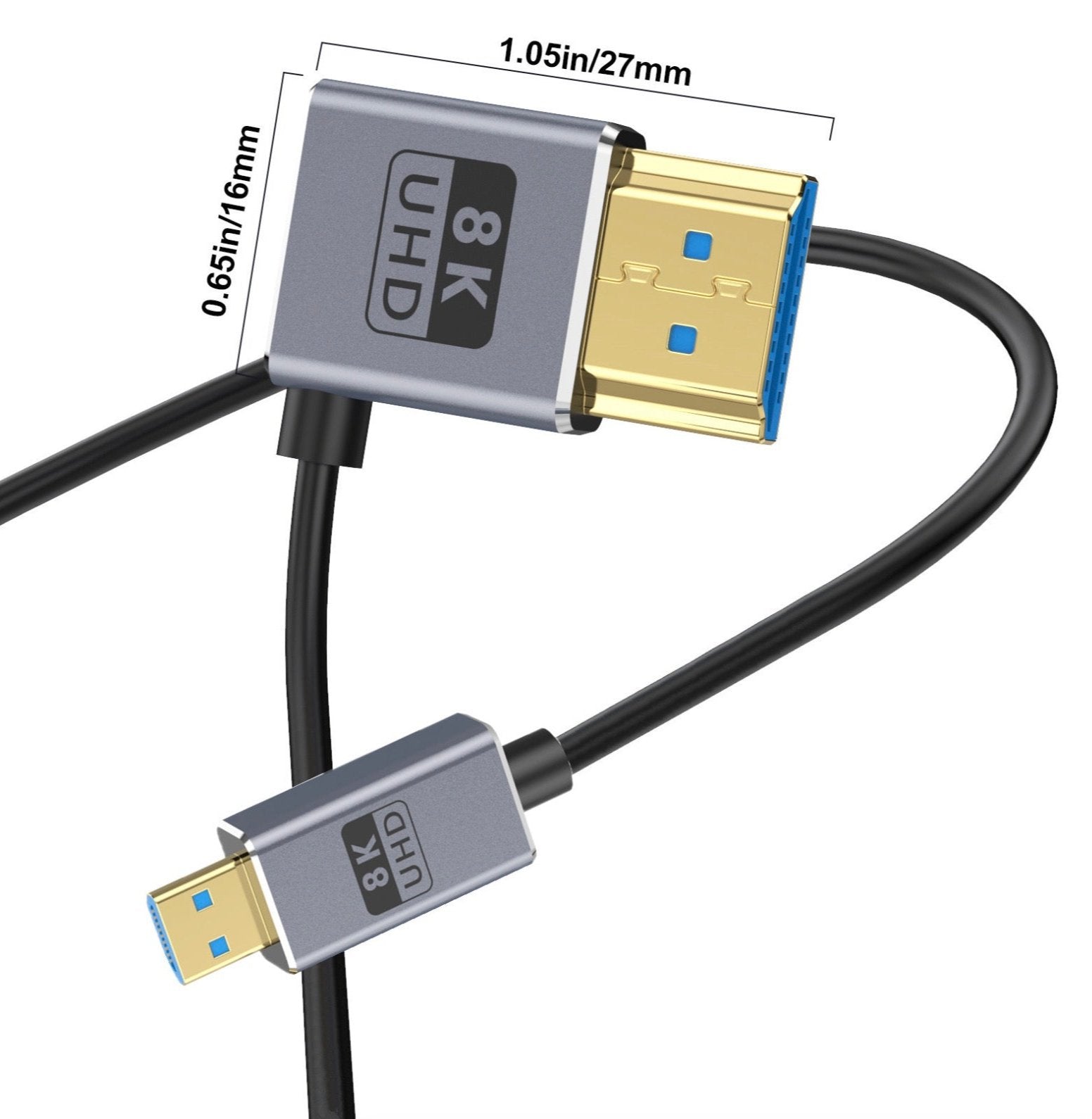 8K Micro HDMI to HDMI angled cable