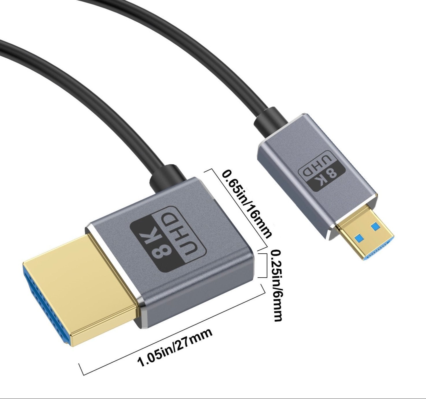 Micro HDMI to HDMI 2.1 extreme slim coaxial cable