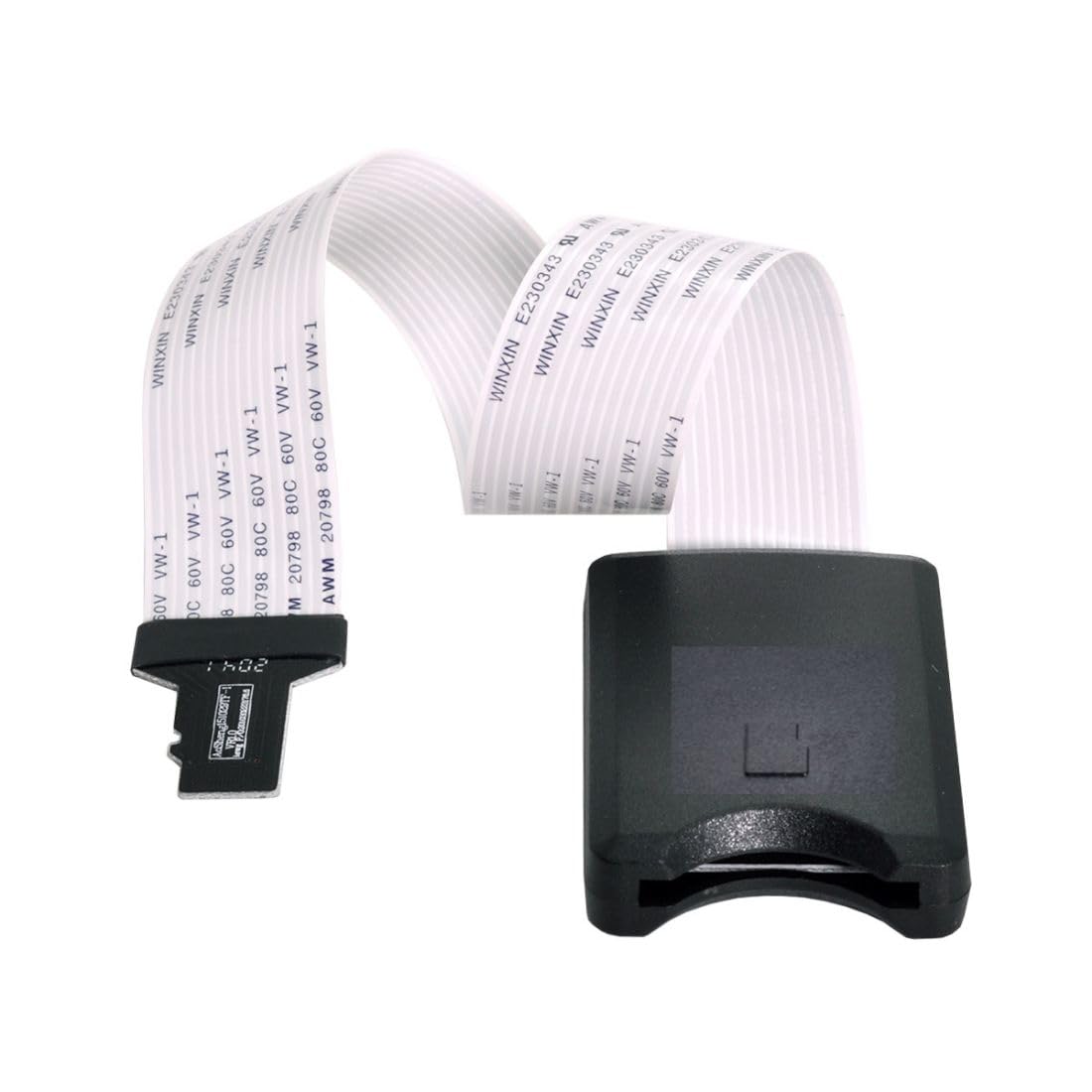 A Micro SD TF Male to TF Female Memory Card Kit Extender with a soft flat FPC cable. The cable is white and the connector is shown in a side view with a label.