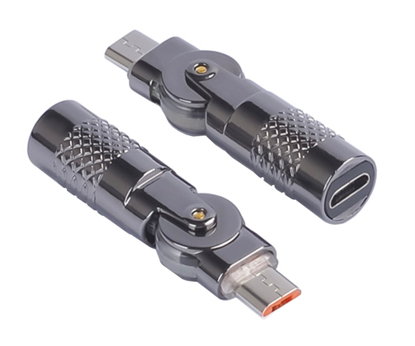Two metallic USB connectors on a white background