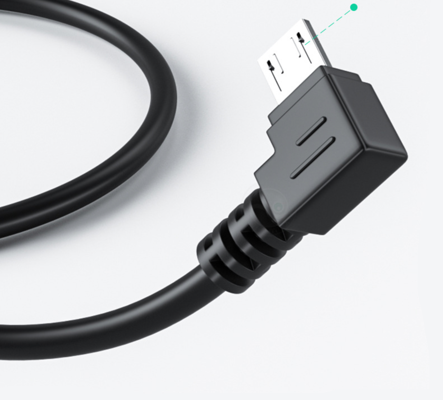 Black USB cable with angled connector on a white background