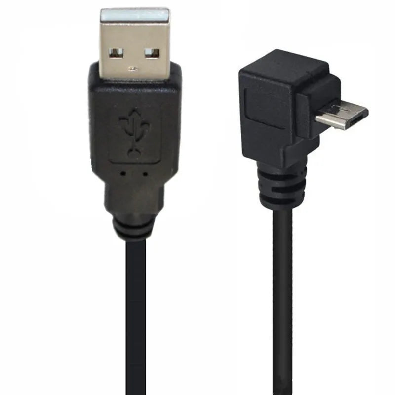 Micro USB 5-pin to USB 2.0 Type-A data and charging cable with up-angle Micro USB connector
