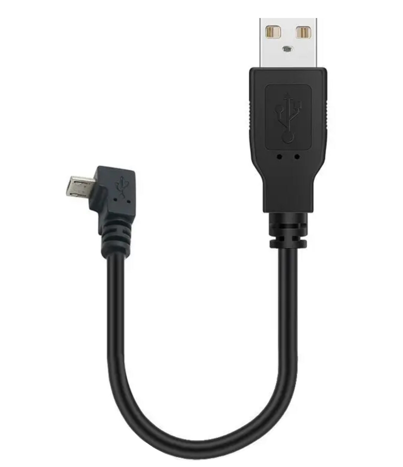 Black USB cable with micro USB connector on a white background