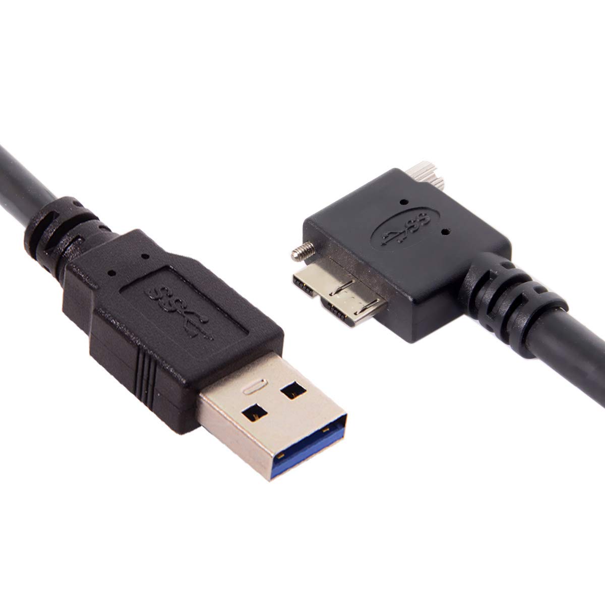Micro USB screw panel mount cable with USB 3.0 A male to Micro-B male connector and locking screws, 5 metre
