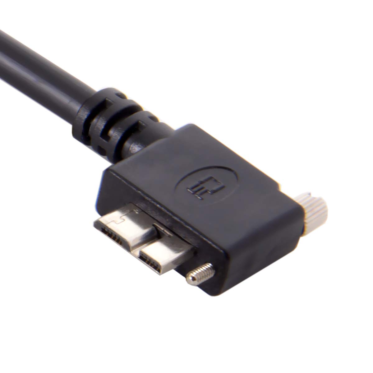 Black USB cable connector on a white background
