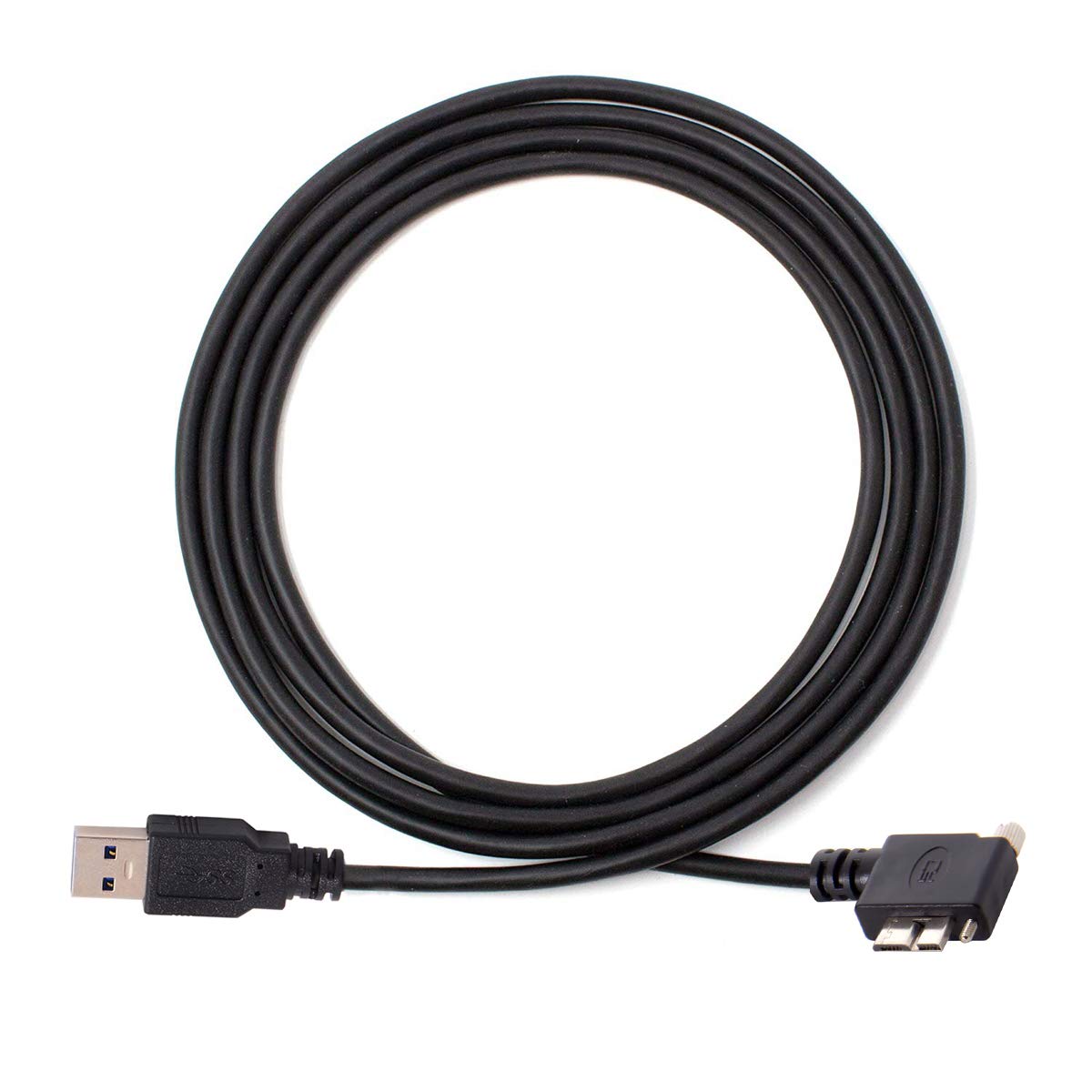 Black USB cable with connectors on a white background