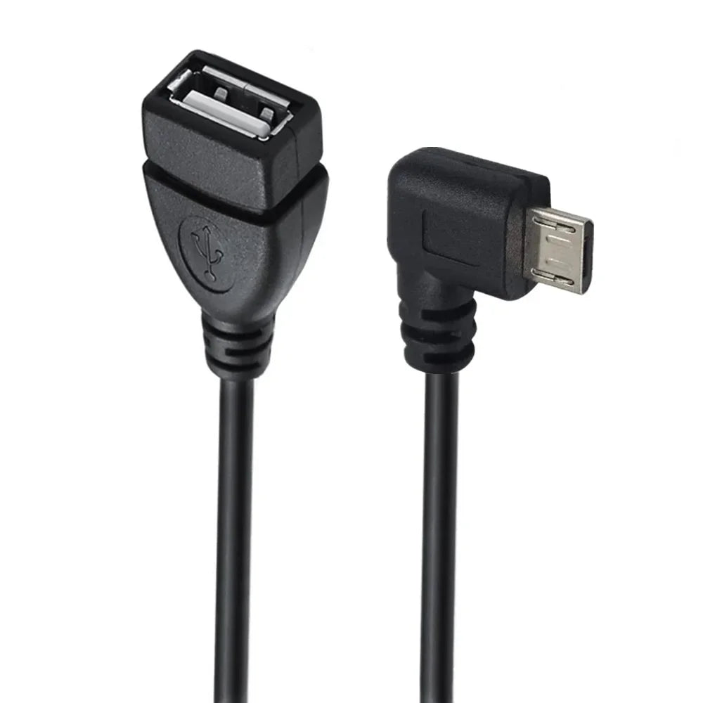 Micro USB to USB-A female coiled extension cable right angle