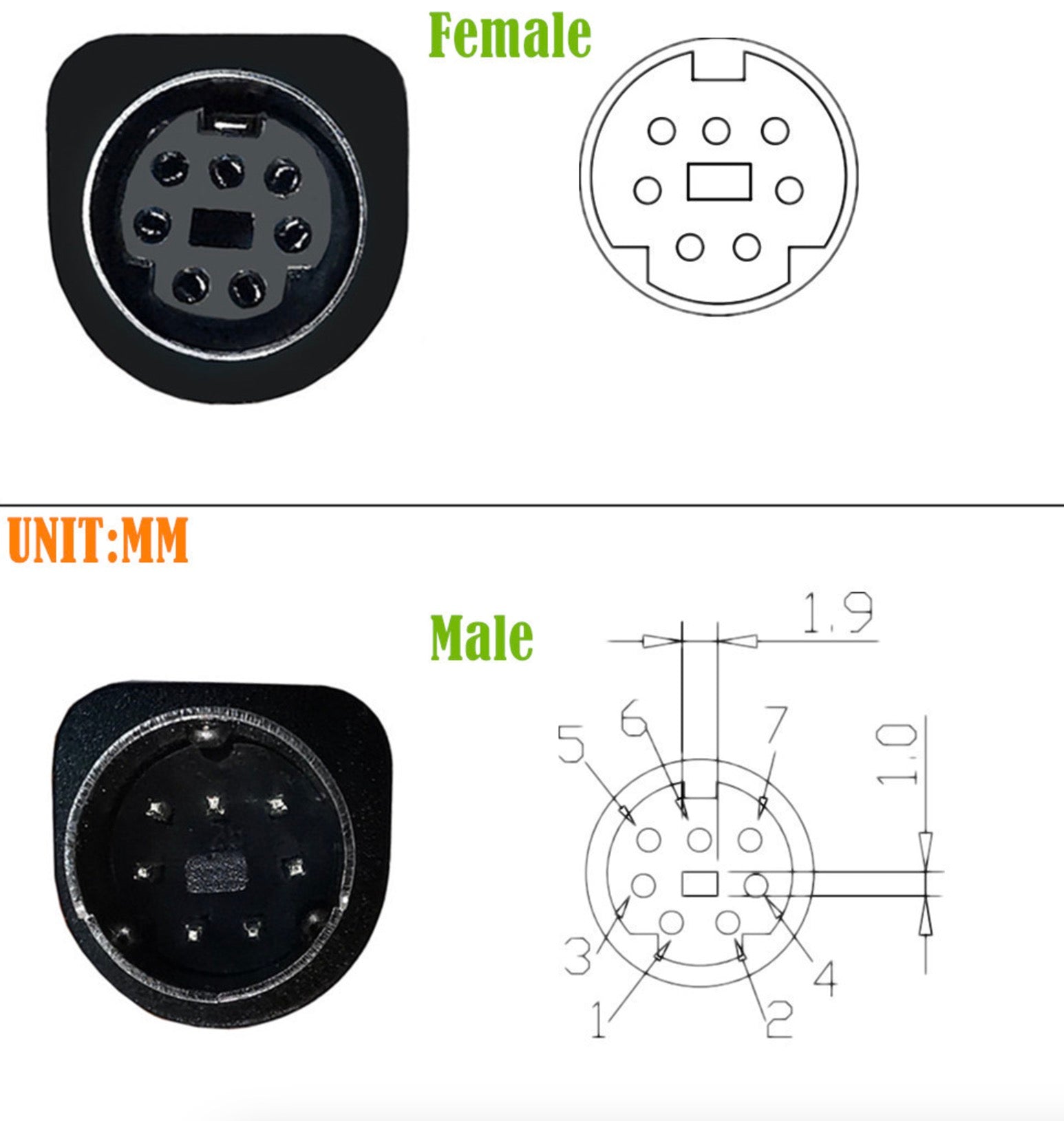 7-pin Mini DIN L-shaped S-Video extension lead
