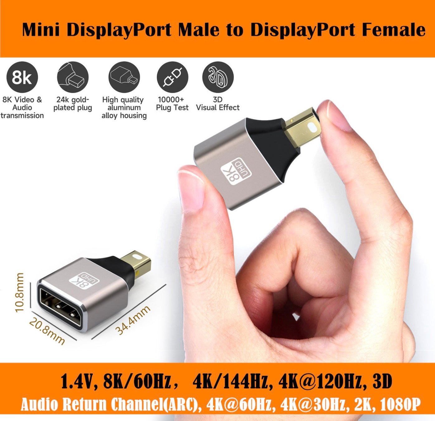 Mini DP to DisplayPort female connector