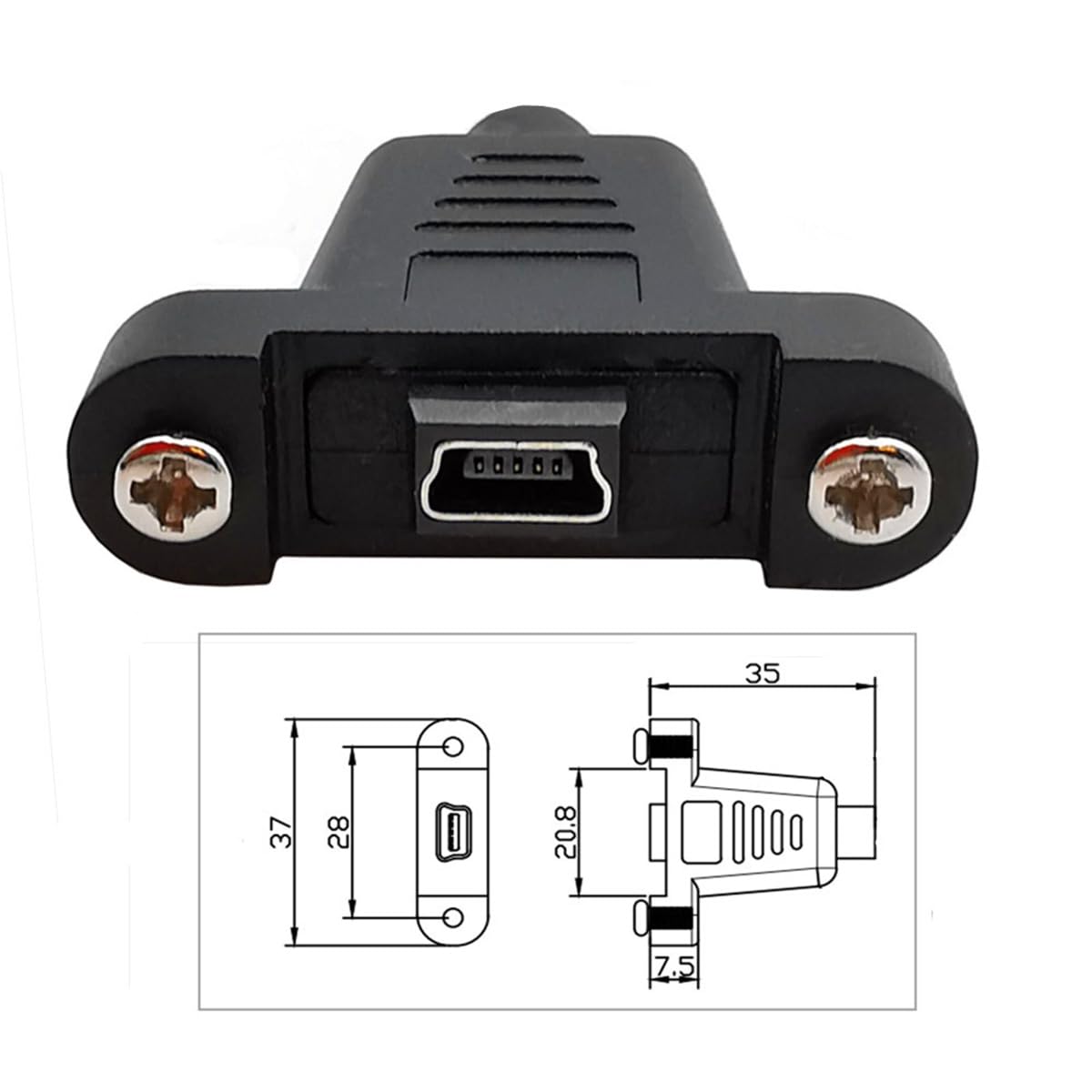 Mini USB male to female panel mount cable 5m