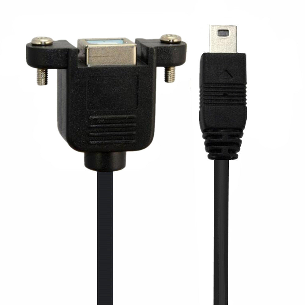 Mini USB 5-Pin to USB-B 2.0 panel mount coiled extension cable