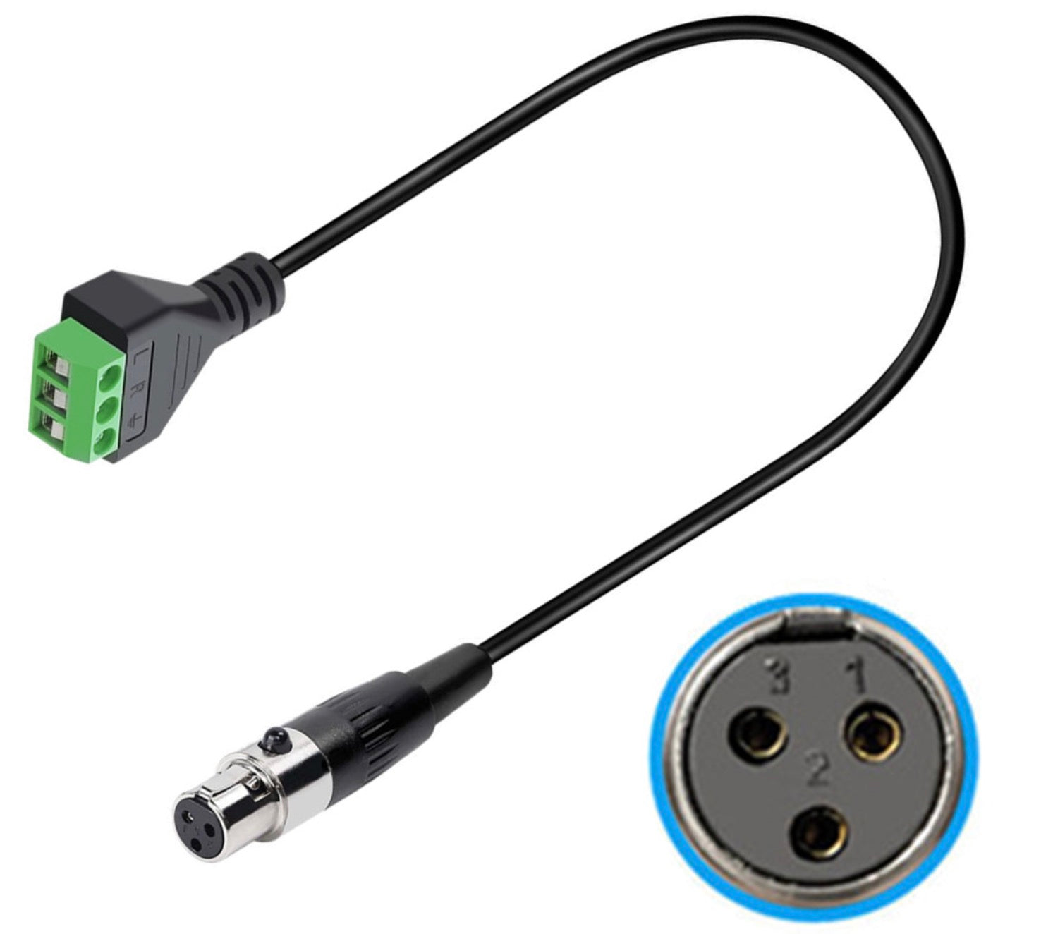 Mini XLR female to 3-pin screw terminal block audio cable black 0.3m