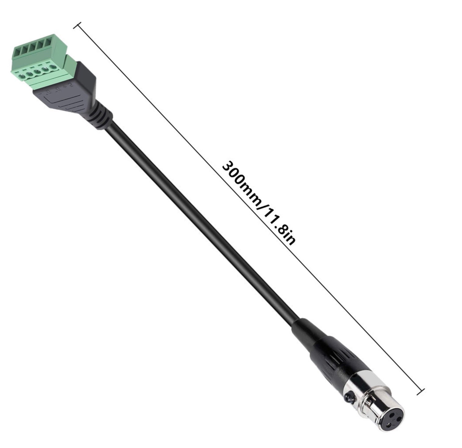 Mini XLR female breakout cable with 3-pin screw terminal connector
