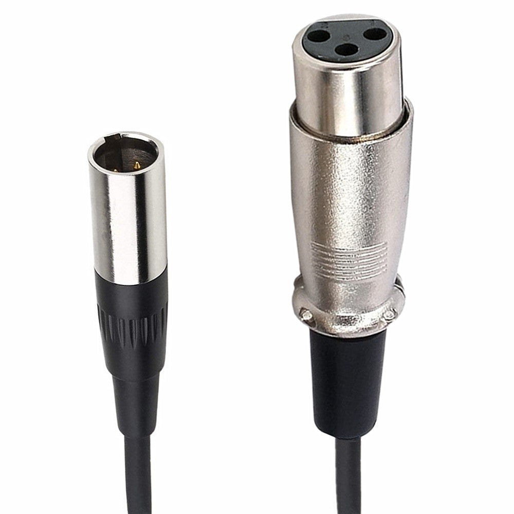Mini XLR male connector to XLR female microphone cable close-up