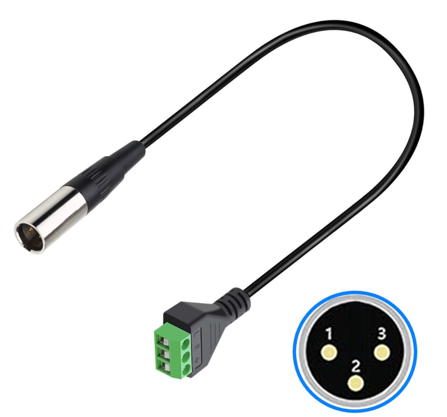 Mini XLR male to 3-pin screw terminal block audio cable