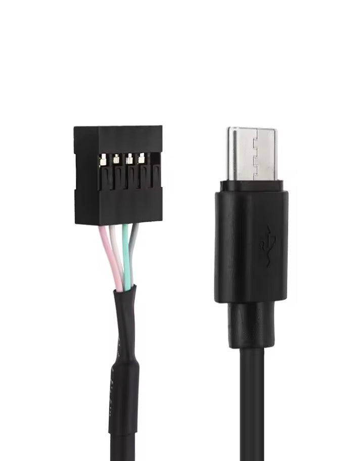 A black USB C male to 9pin header female data charging shielded extension cable