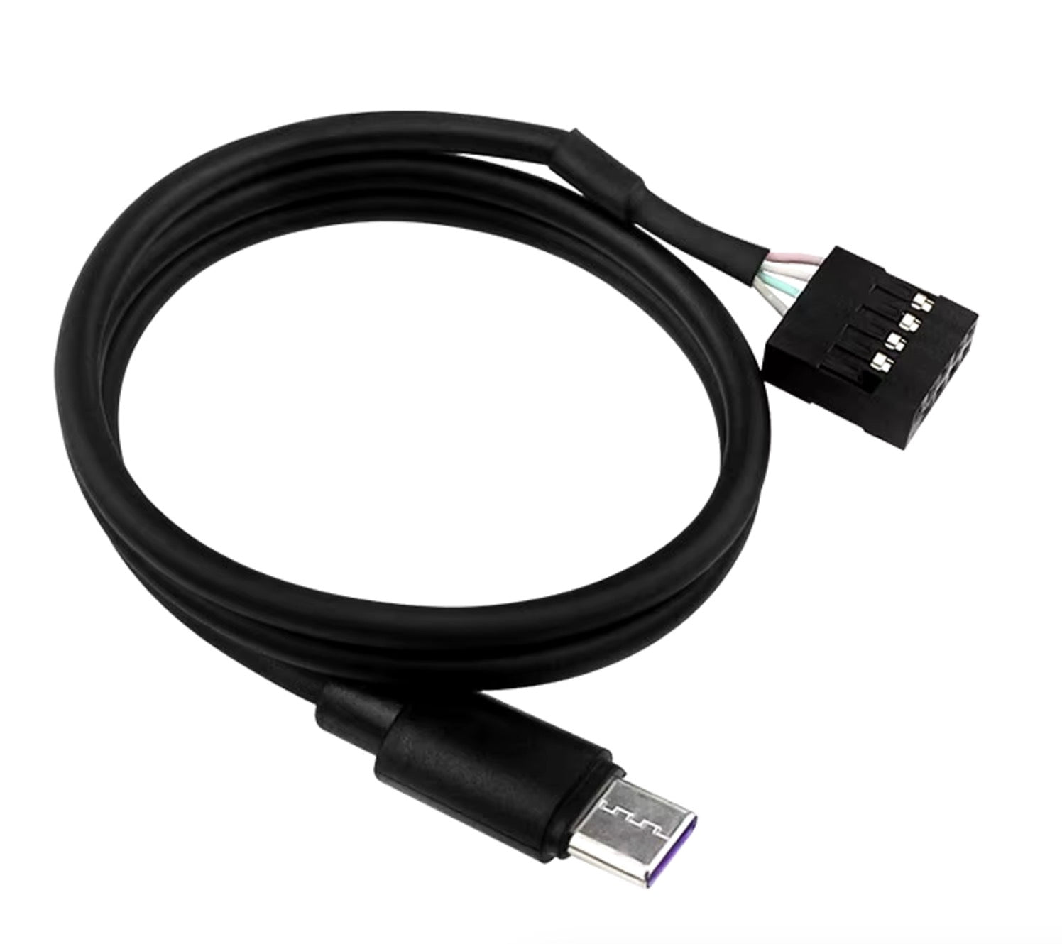 A black USB C male to 9pin header female data charging shielded extension cable