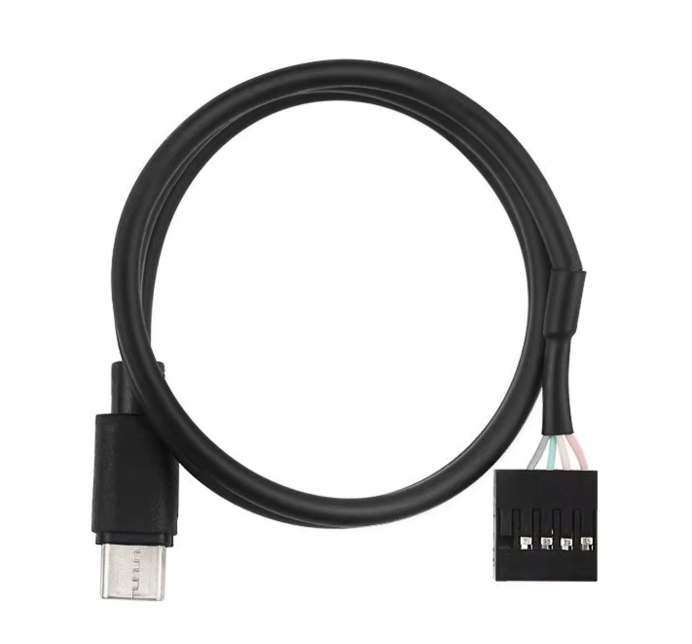 A black USB C male to 9pin header female data charging shielded extension cable