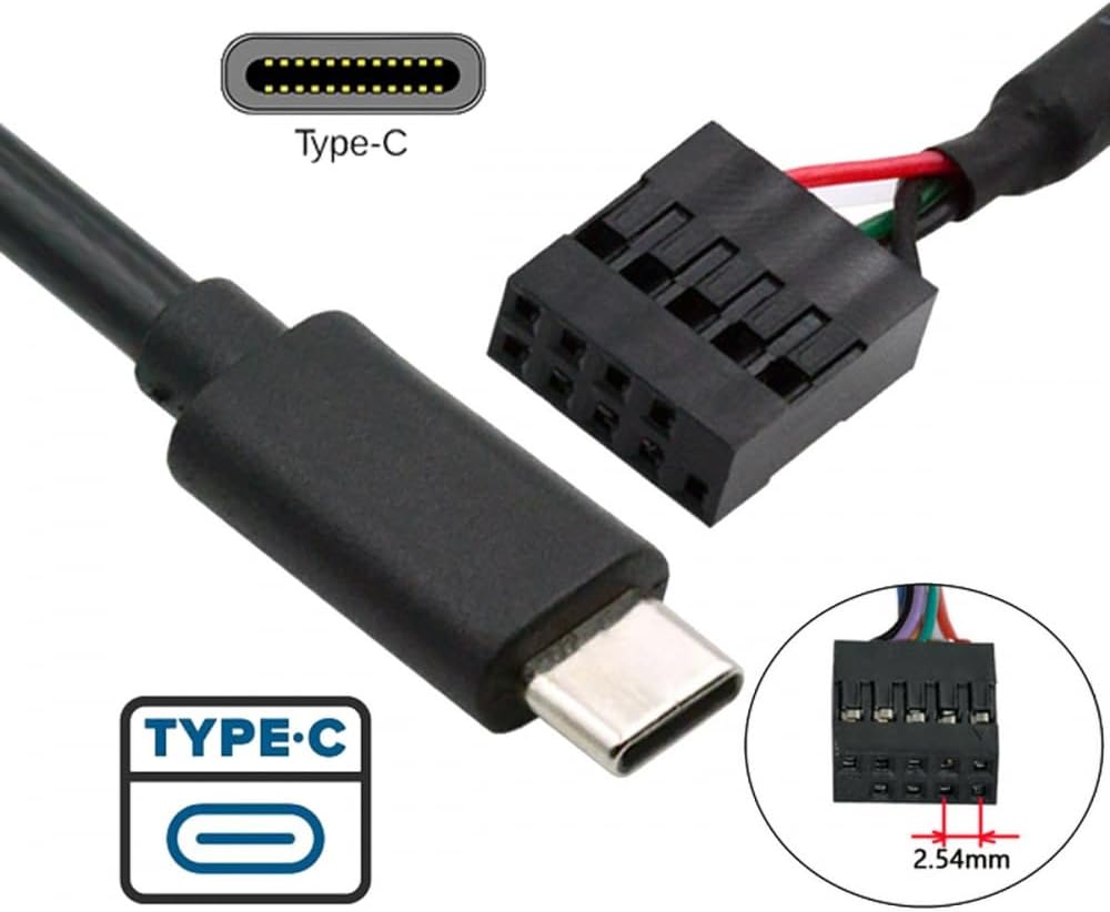A black USB C male to 9pin header female data charging shielded extension cable