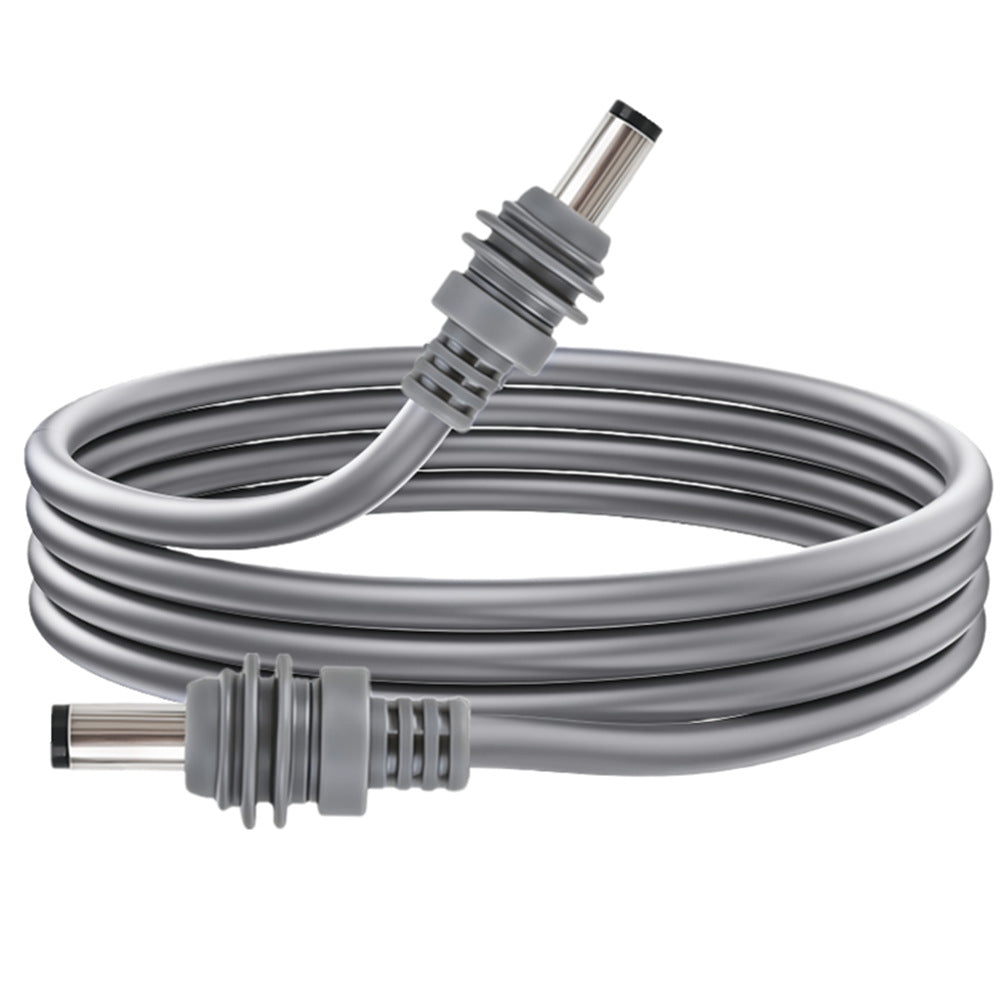 Coiled gray cable with power connectors on a white background