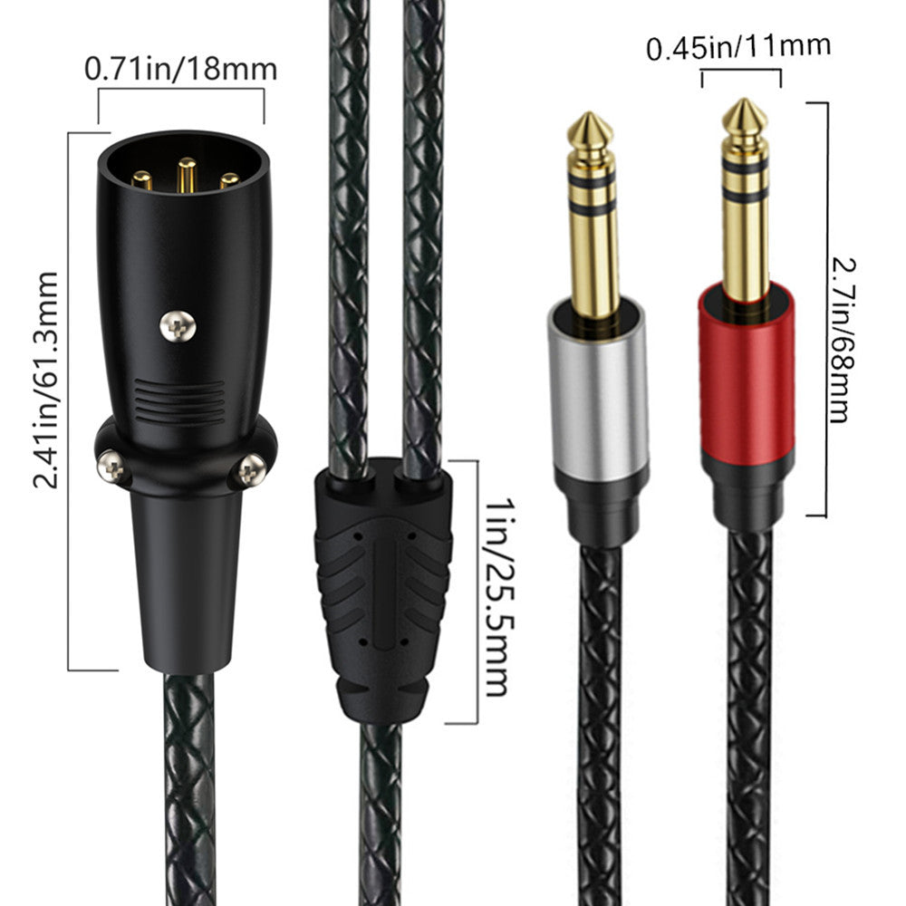 3-Pin XLR Male to Dual 6.35mm TRS Male Audio Splitter Cable