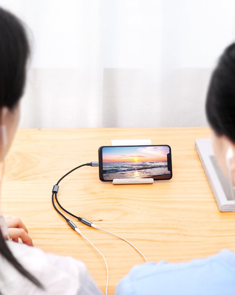 USB-C to Dual 3.5mm Audio Splitter Cable – Headphone & Mic Adapter